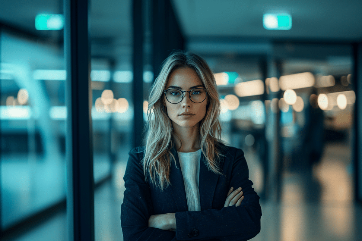 En streng dame ser inn i kamera - Et blide på hva hun kan etter å ha lest vår AI-ordliste.