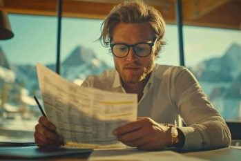 En bedriftsleder vurderer datasett for AI-integrasjon på et fysisk ark med tabeller.