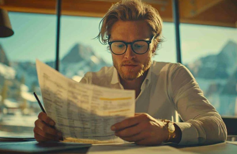 En bedriftsleder vurderer datasett for AI-integrasjon på et fysisk ark med tabeller.